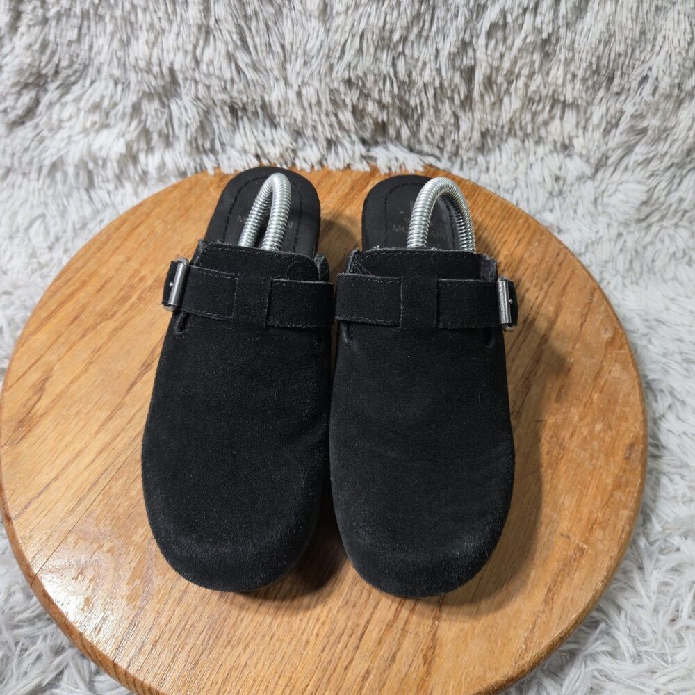 White Mountain Y2K Platform Mules Women Size 6 Black Leather Sues Slip-Ons Retro - Picture 2 of 7